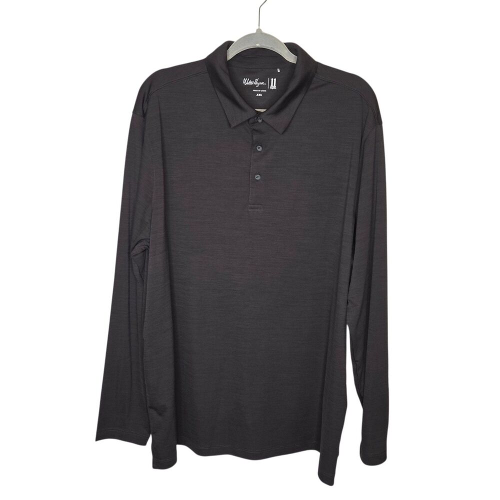 Walter Hagen Men's 11 Majors Space Dye Long Sleeve Golf Polo Charcoal Gray XXL